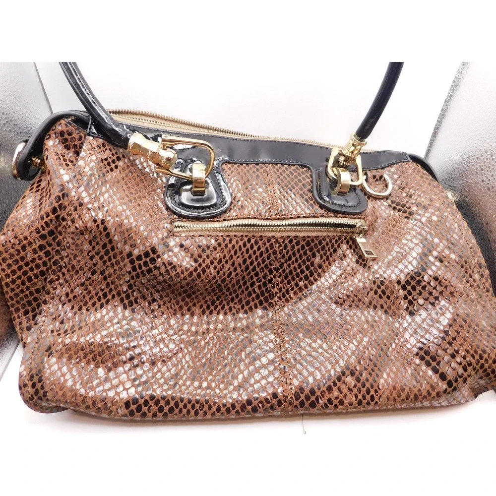 Bobby Schandra Patent Leather Snake Print Satchel Tote